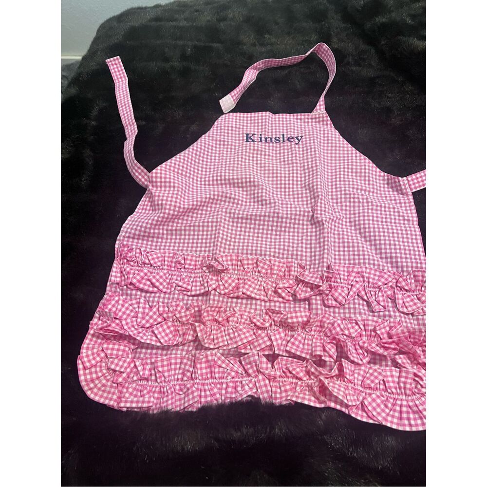 Pottery Barn Kids Pink Ruffle Gingham Apron with Kinsley Monogram